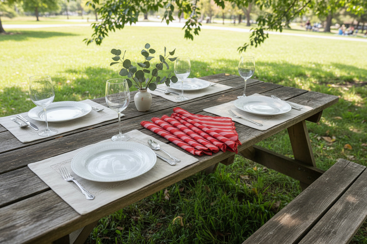 Strawberry pink & red table napkins - set of 6